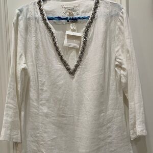 Malvin White Embellished V-Neck linen Tunic